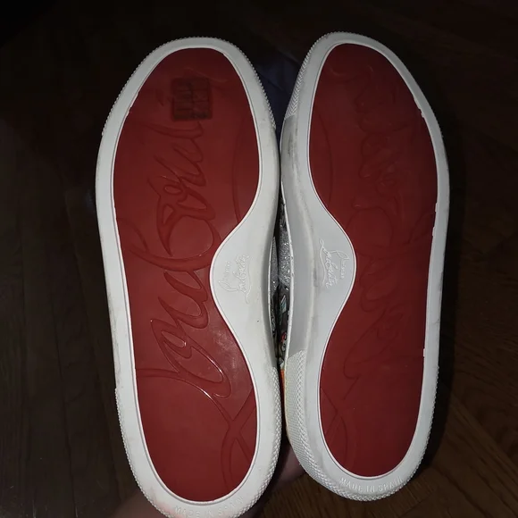 Christian Louboutin Kids' Orange and White Sneakers with Silver Accents - Picture 6 of 10